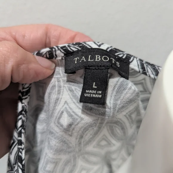 Talbots Black and White Wrap Blouse Short Sleeve Relaxed - Picture 3 of 4
